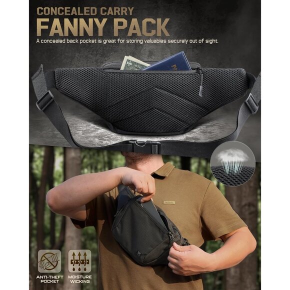 Men's Black Tactical Concealed Carry Fanny Pack Ccw Fanny Pack Waist Bag - Picture 2 of 4